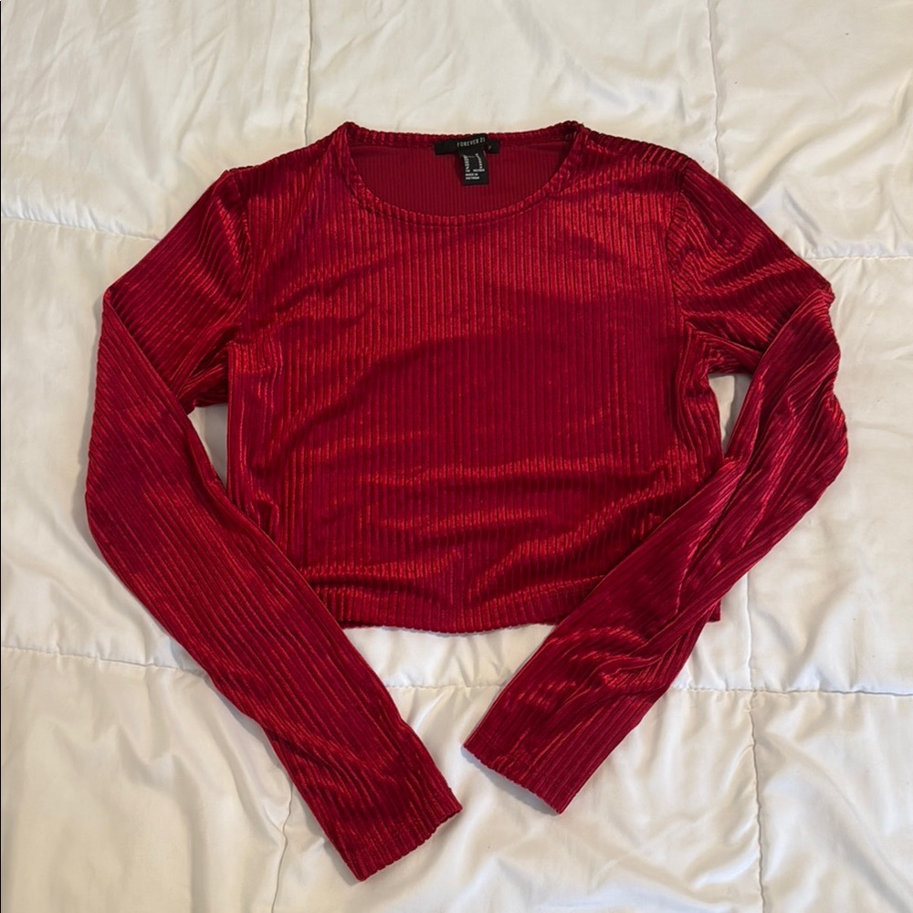 Red Velvet Long Sleeve Crop Top